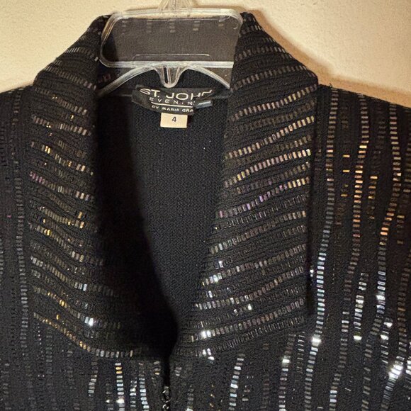 St. John Evening Black Sequin Long Jacket & Skirt Set – Jacket 4 / Skirt 10 - Picture 4 of 8